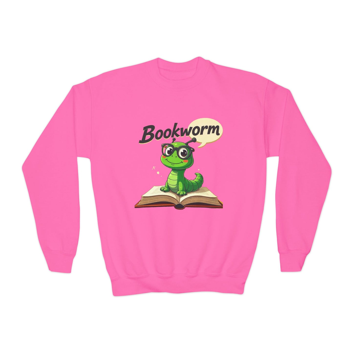 Cute Bookworm Youth Crewneck Sweatshirt | Adorable Sweatshirt for Readers, Gift for Book Lovers, Kids' Apparel, School Spirit Wear