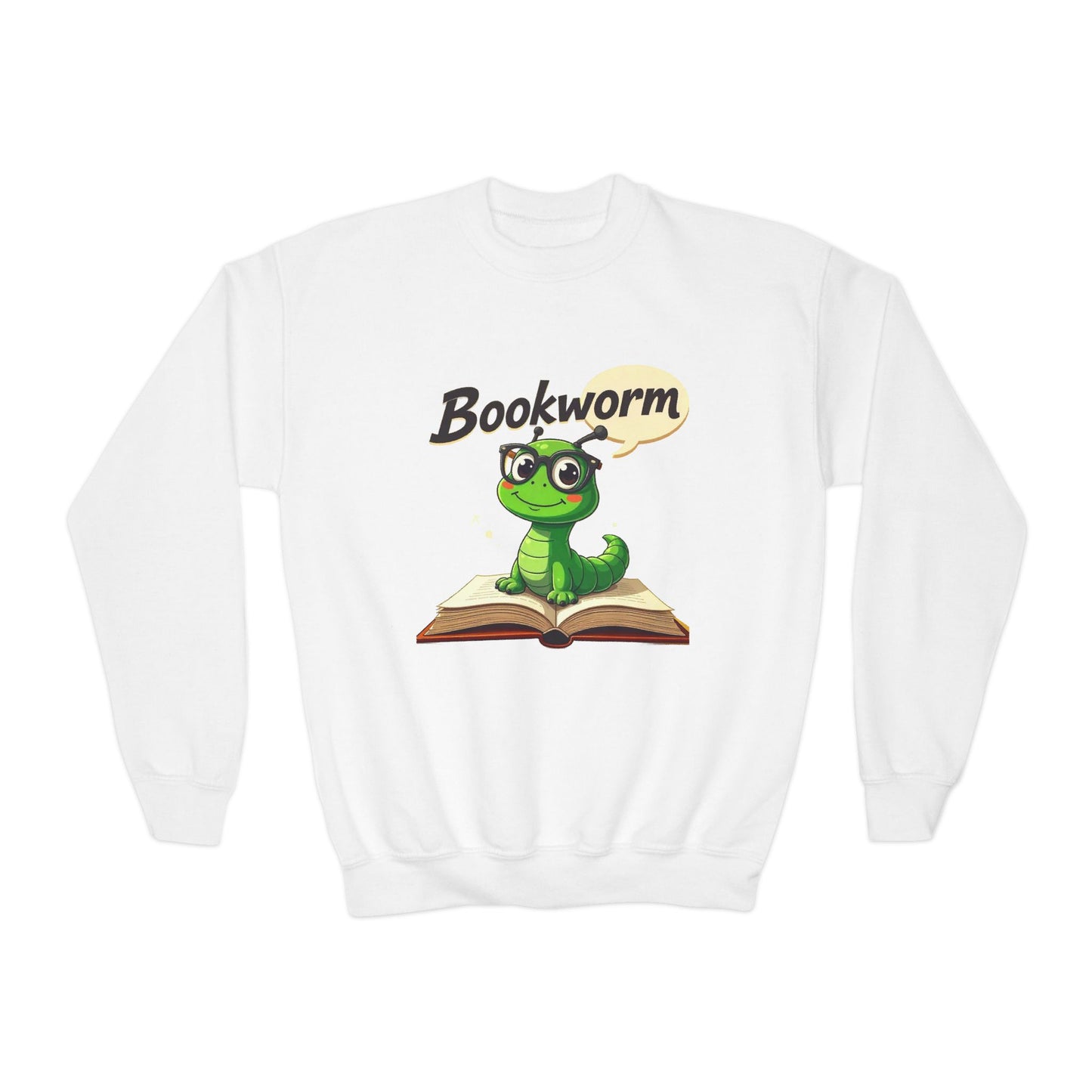 Cute Bookworm Youth Crewneck Sweatshirt | Adorable Sweatshirt for Readers, Gift for Book Lovers, Kids' Apparel, School Spirit Wear
