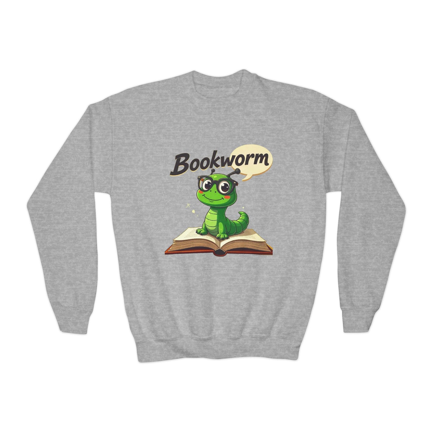 Cute Bookworm Youth Crewneck Sweatshirt | Adorable Sweatshirt for Readers, Gift for Book Lovers, Kids' Apparel, School Spirit Wear