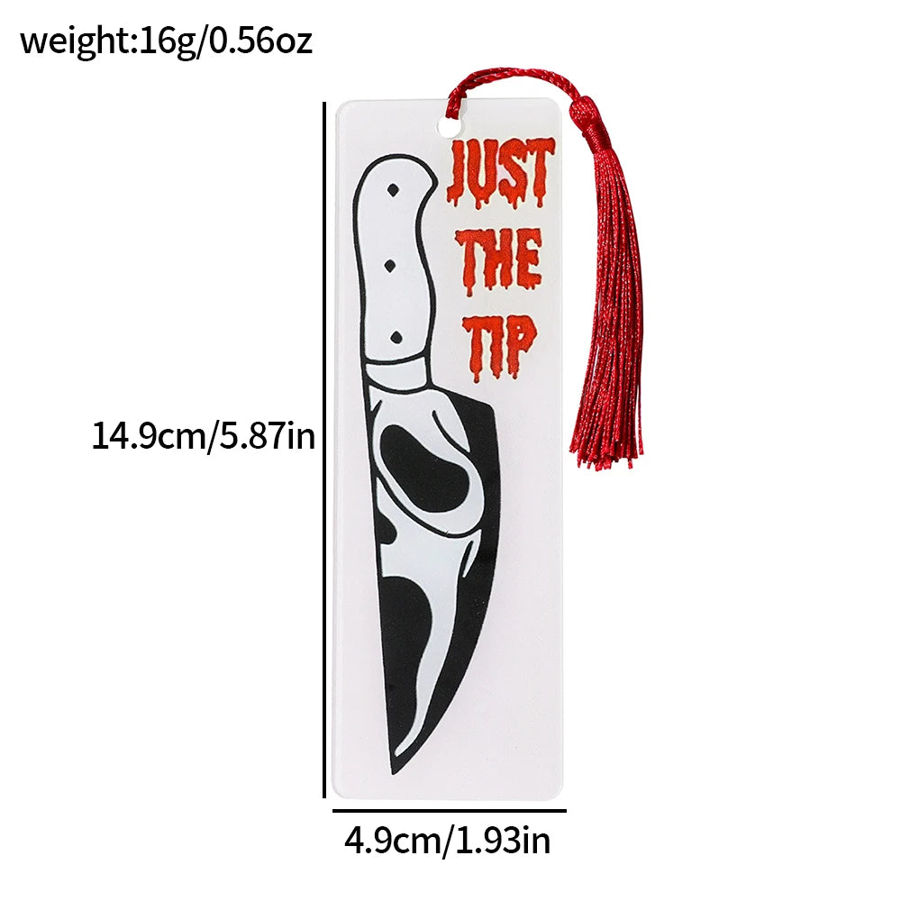 Halloween 1pc horror knife red and white tassel acrylic bookmark