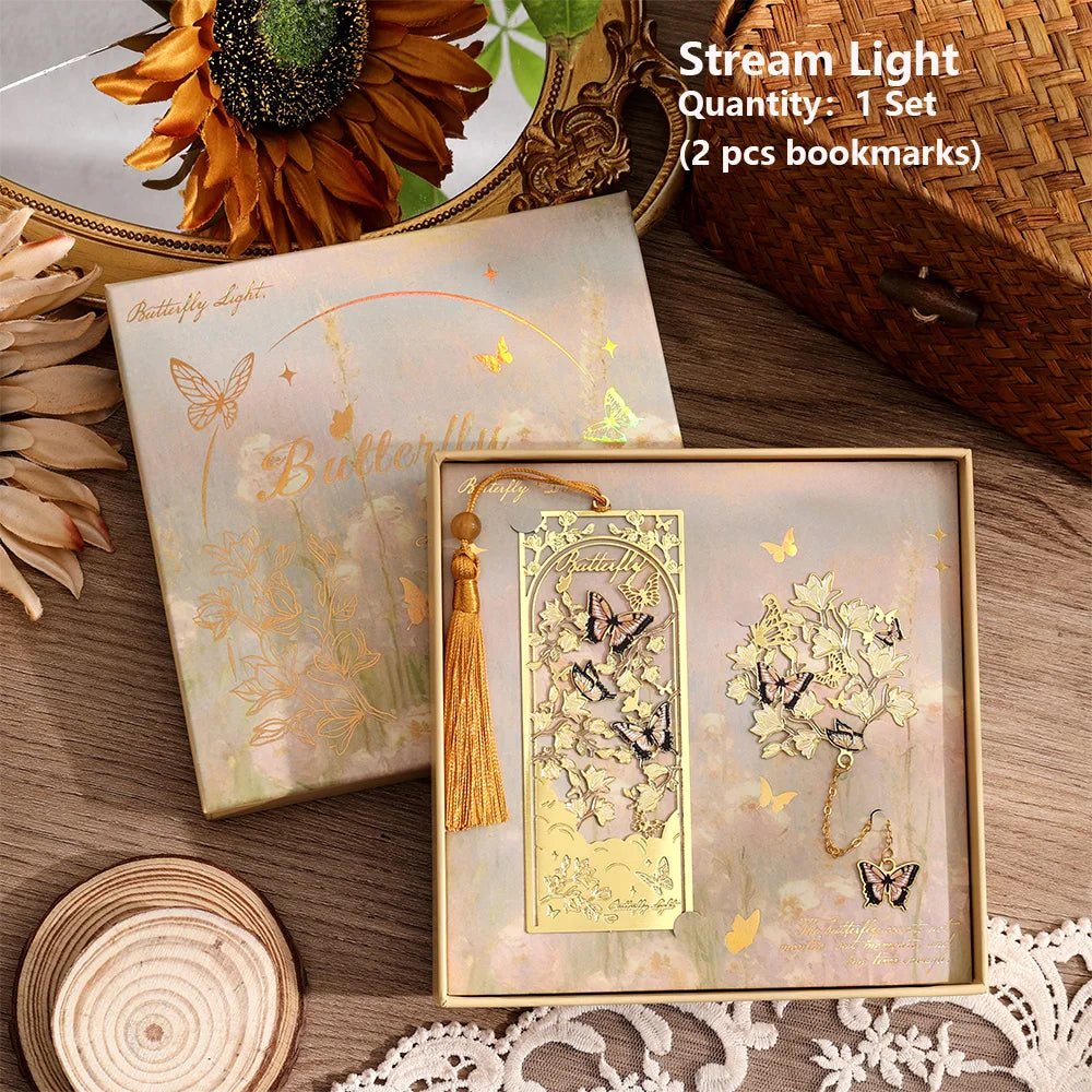2 Pcs Hollow Flower & Butterfly Metal Bookmarks Set