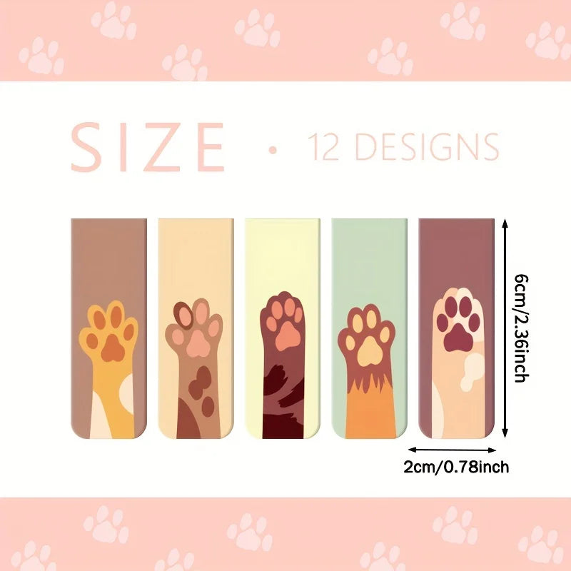 12pcs Magnetic Bookmarks, Cat Paws