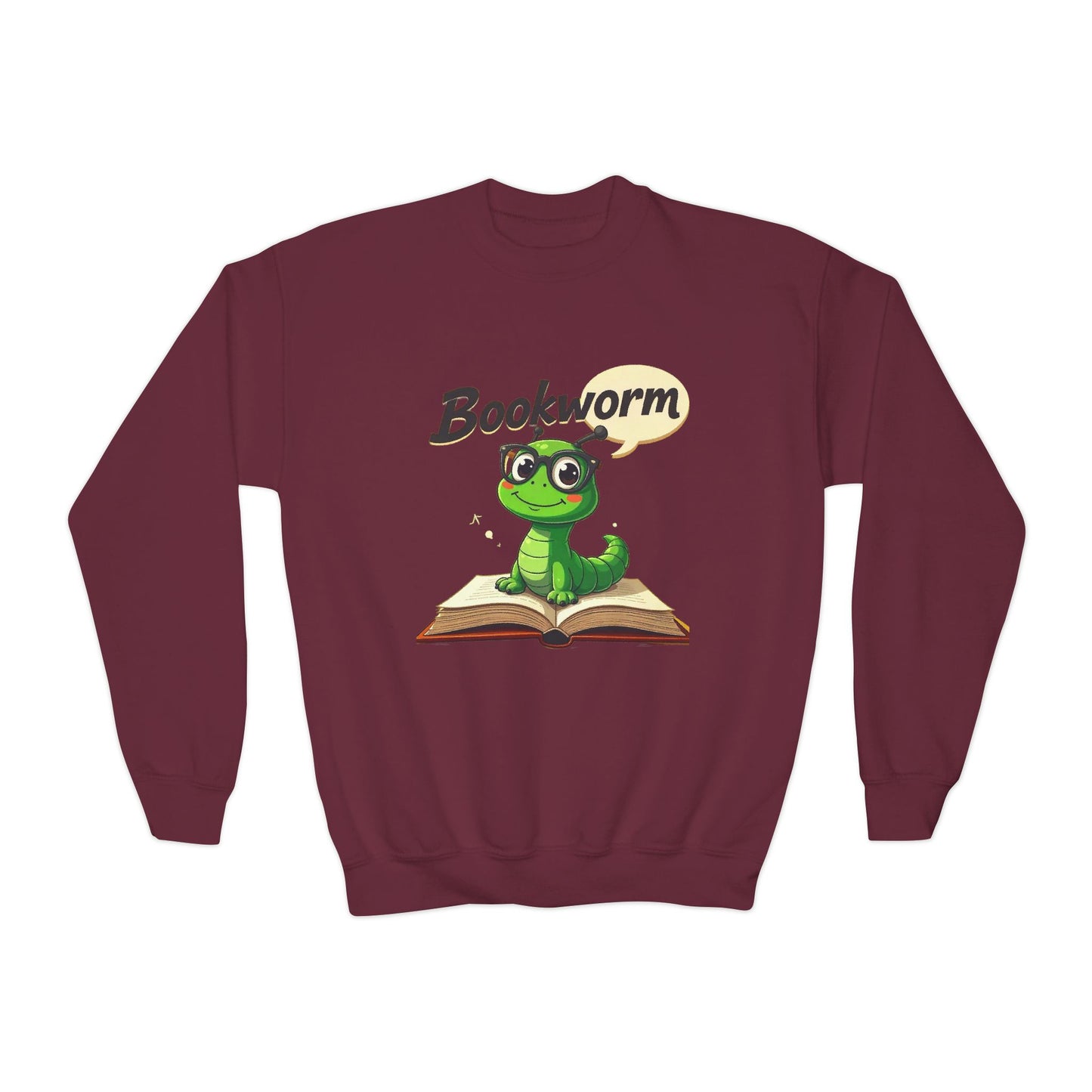 Cute Bookworm Youth Crewneck Sweatshirt | Adorable Sweatshirt for Readers, Gift for Book Lovers, Kids' Apparel, School Spirit Wear