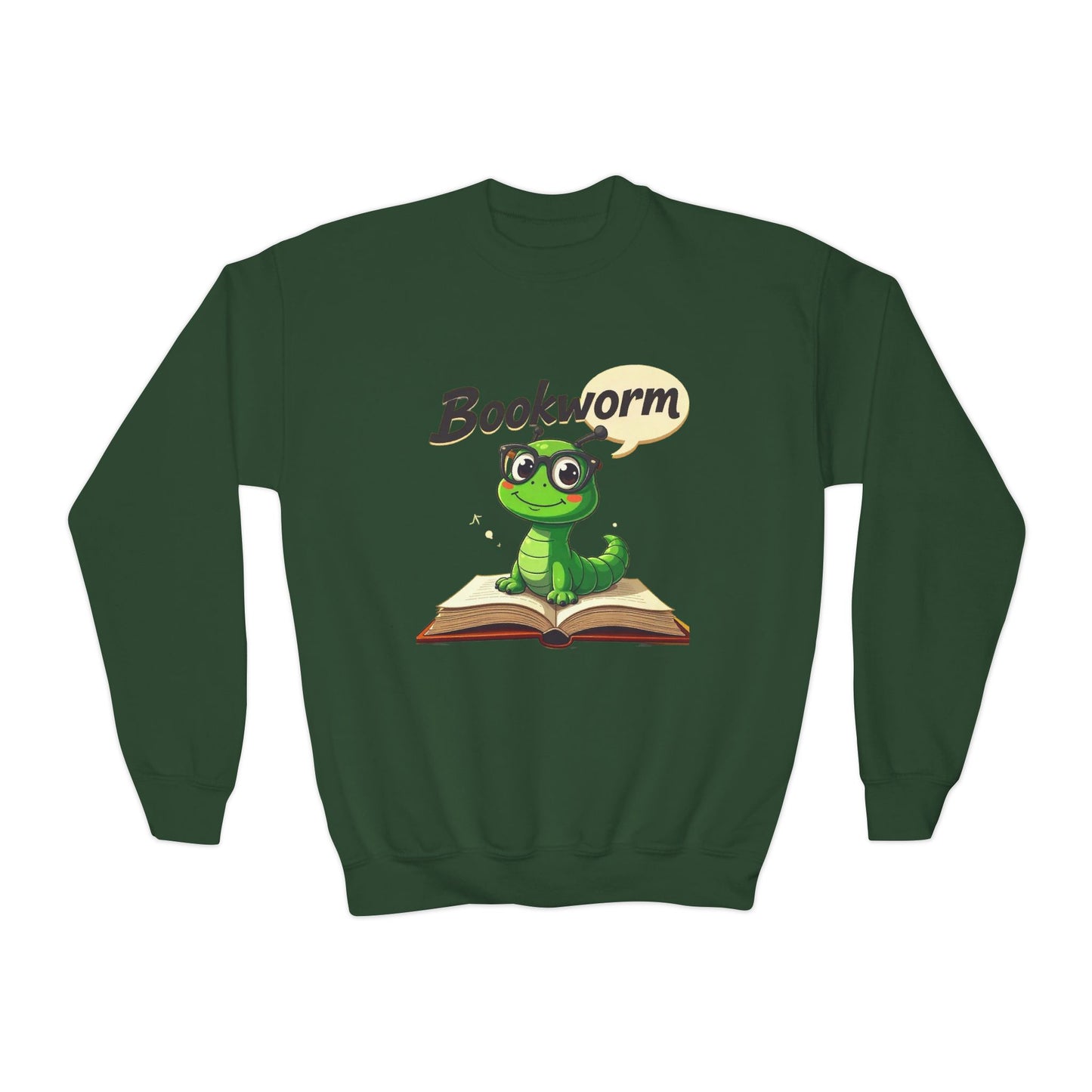 Cute Bookworm Youth Crewneck Sweatshirt | Adorable Sweatshirt for Readers, Gift for Book Lovers, Kids' Apparel, School Spirit Wear