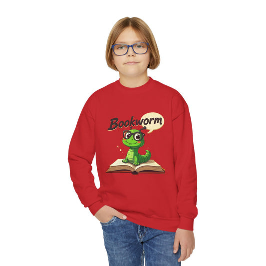 Cute Bookworm Youth Crewneck Sweatshirt | Adorable Sweatshirt for Readers, Gift for Book Lovers, Kids' Apparel, School Spirit Wear