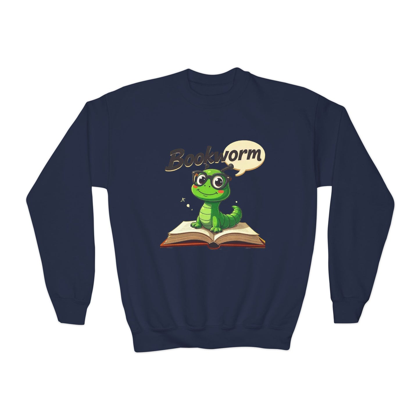 Cute Bookworm Youth Crewneck Sweatshirt | Adorable Sweatshirt for Readers, Gift for Book Lovers, Kids' Apparel, School Spirit Wear