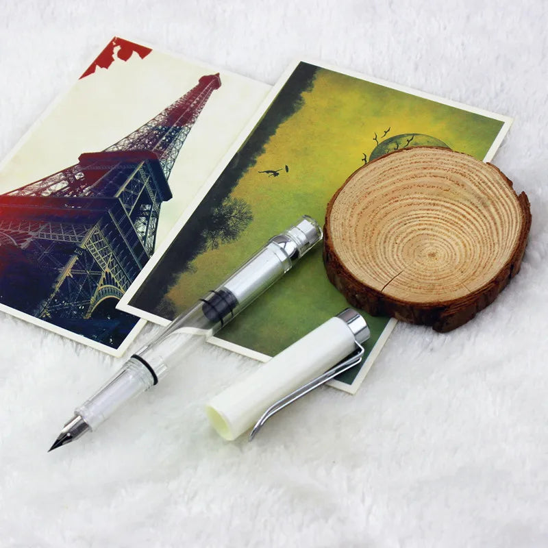 Transparent Fountain Pen with Silver Clip