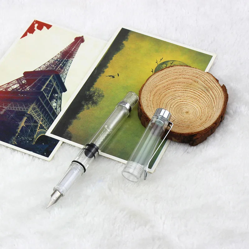 Transparent Fountain Pen with Silver Clip