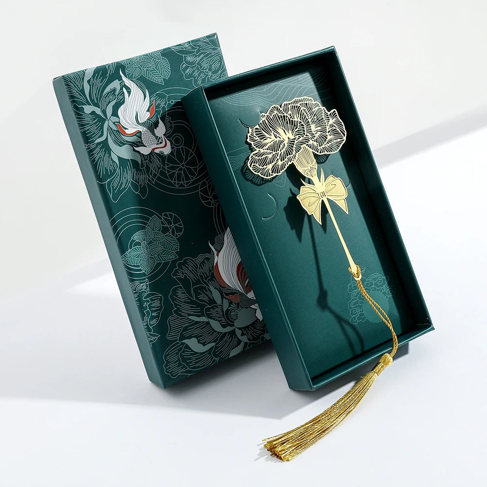 Handmade Golden Rose Lotus Flower Bookmark