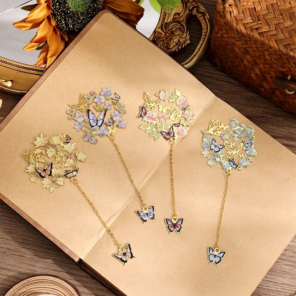 2 Pcs Hollow Flower & Butterfly Metal Bookmarks Set