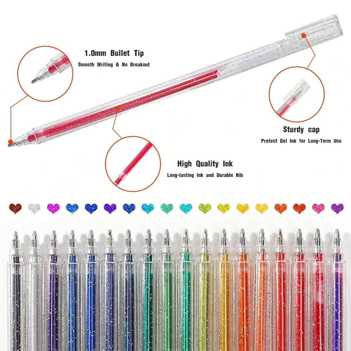 1.0 mm Bullet tip Colorful glitter Gel Pen Set