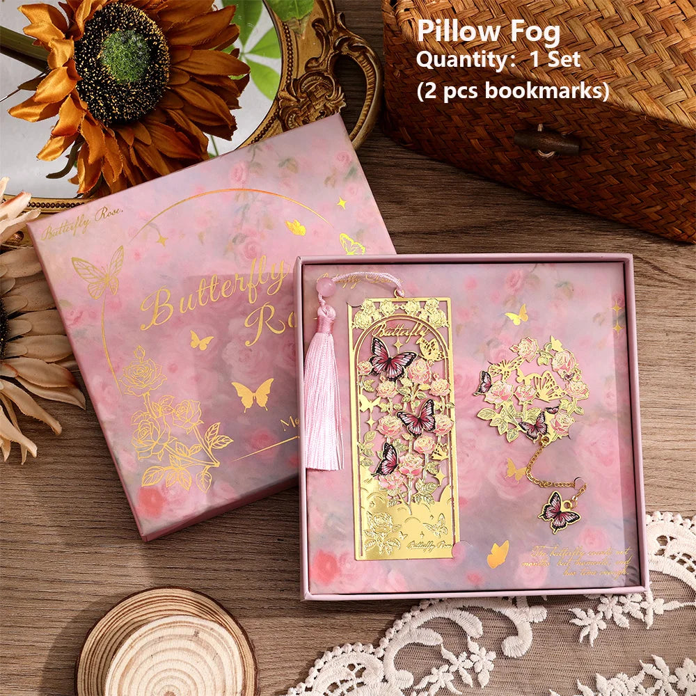 2 Pcs Hollow Flower & Butterfly Metal Bookmarks Set