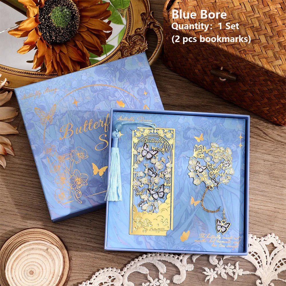 2 Pcs Hollow Flower & Butterfly Metal Bookmarks Set