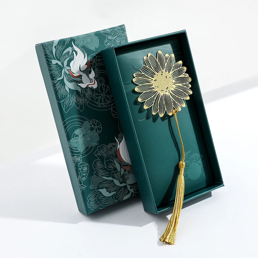 Handmade Golden Rose Lotus Flower Bookmark