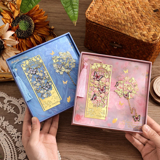 2 Pcs Hollow Flower & Butterfly Metal Bookmarks Set