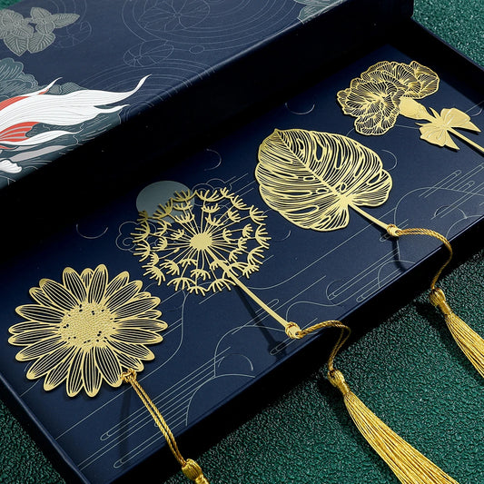Handmade Golden Rose Lotus Flower Bookmark