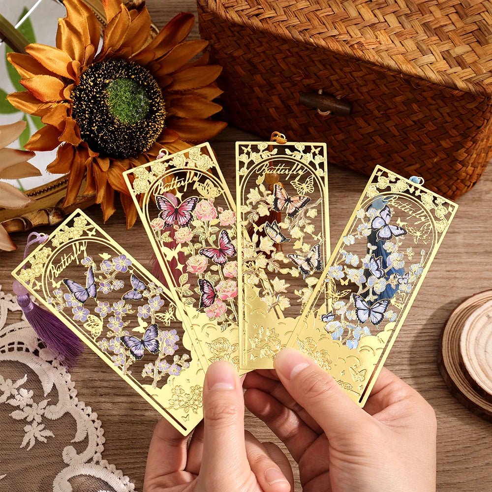 2 Pcs Hollow Flower & Butterfly Metal Bookmarks Set