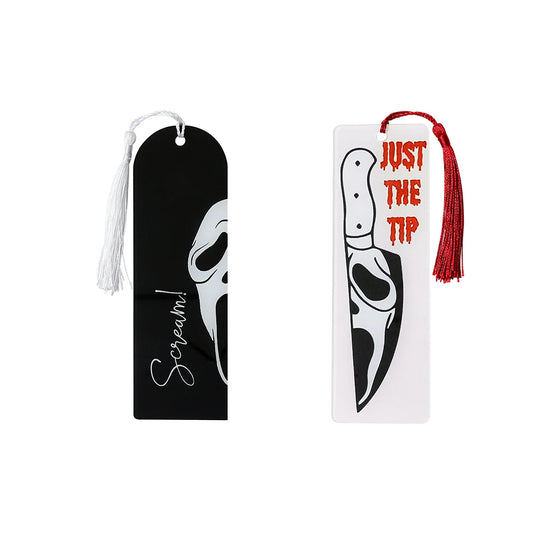 Halloween 1pc horror knife red and white tassel acrylic bookmark