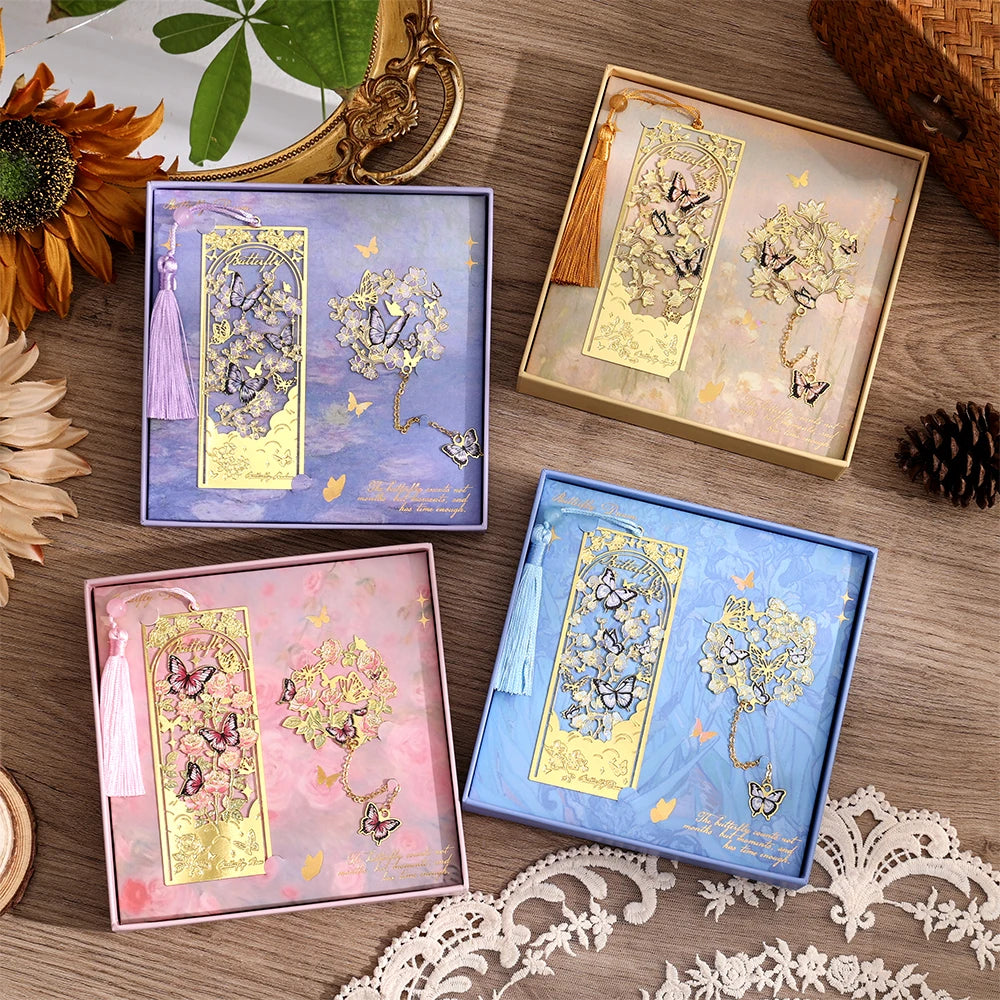 2 Pcs Hollow Flower & Butterfly Metal Bookmarks Set
