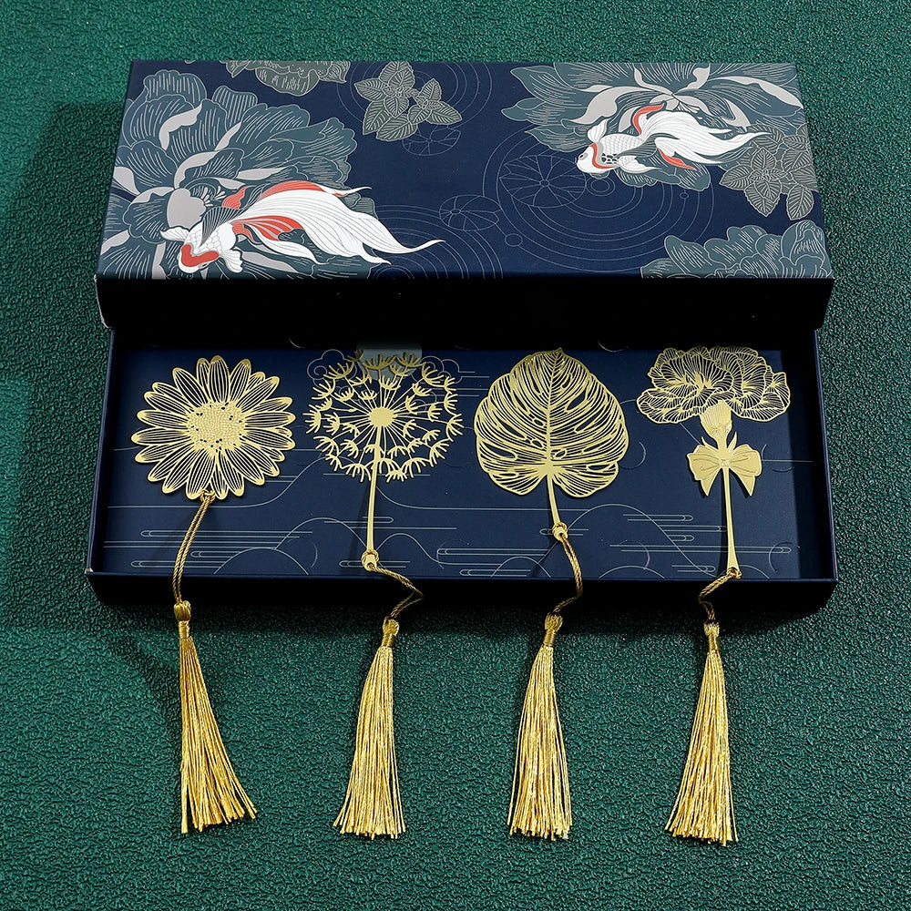 Handmade Golden Rose Lotus Flower Bookmark