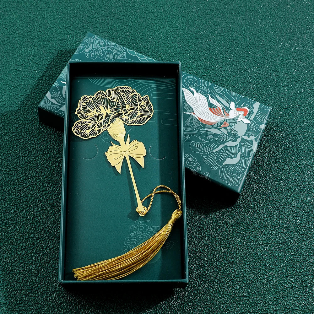 Handmade Golden Rose Lotus Flower Bookmark