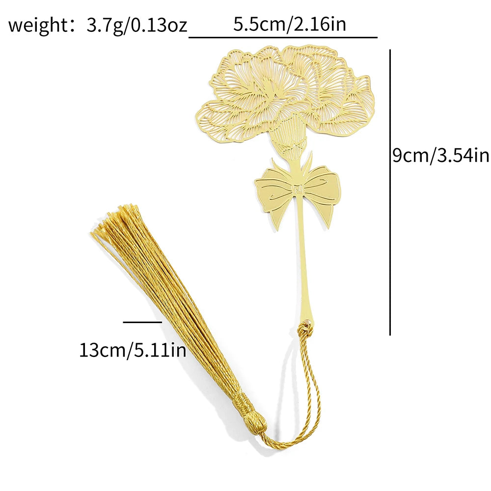 Handmade Golden Rose Lotus Flower Bookmark