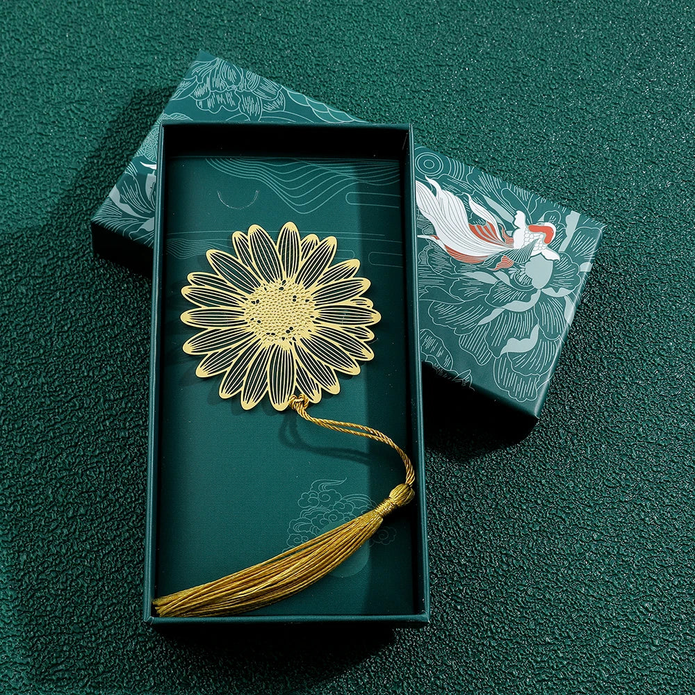 Handmade Golden Rose Lotus Flower Bookmark